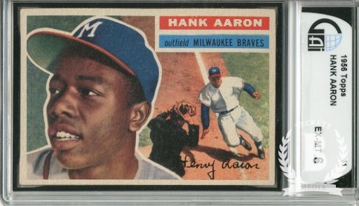 1956 Topps #31 Hank Aaron UER DP (Small photo is Willie Mays)