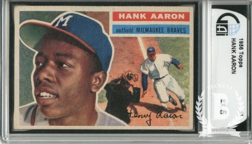 1956 Topps #31 Hank Aaron UER DP (Small photo is Willie Mays)