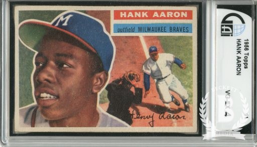 1956 Topps #31 Hank Aaron UER DP (Small photo is Willie Mays)