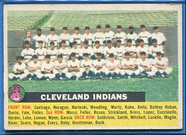 1956 Topps #85A Cleveland Indians TC (No Date Name Centered)