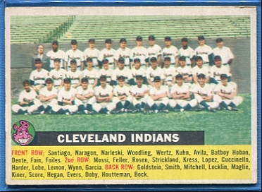 1956 Topps #85A Cleveland Indians TC (No Date Name Centered)