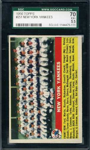 1956 Topps #251 New York Yankees TC UER (Larson on front)