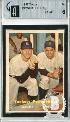 1957 Topps #407 Yankees Power Hitters/Mickey Mantle/Yogi Berra