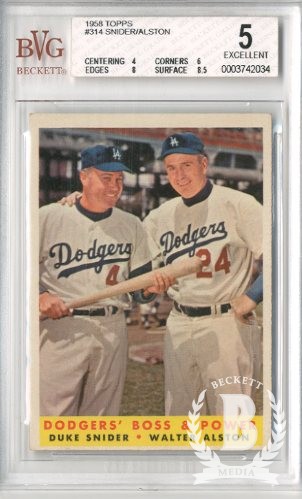 1958 Topps #314 Dodgers Boss and Power/Duke Snider/Walt Alston MG