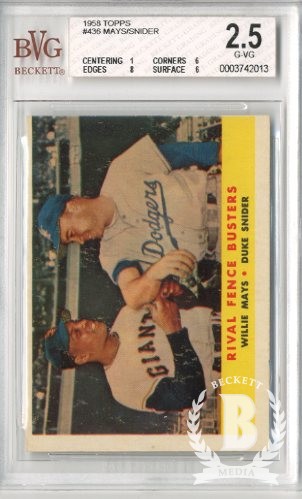 1958 Topps #436 Rival Fence Busters/Willie Mays/Duke Snider