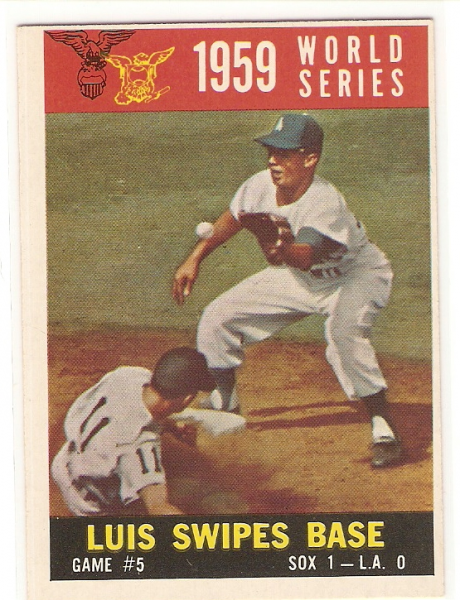 1960 Topps #389A World Series Game 5/Aparicio Steals Base/w/Maury Wills WB