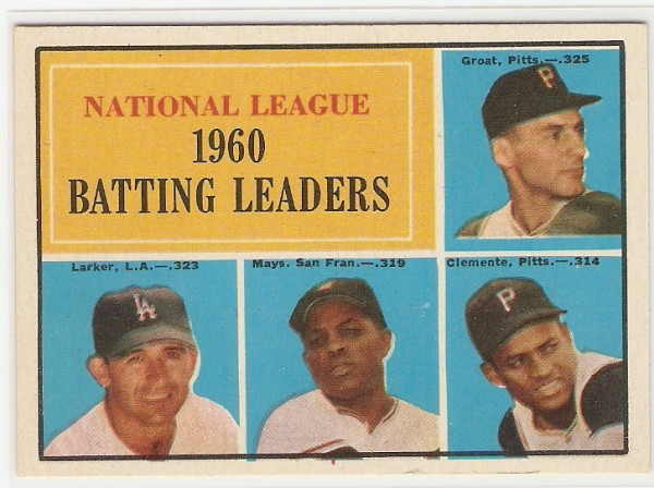 1961 Topps #41 NL Batting Leaders/Dick Groat/Norm Larker/Willie Mays/Roberto Clemente