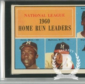 1961 Topps #43 NL Home Run Leaders/Ernie Banks/Hank Aaron/Ed Mathews/Ken Boyer
