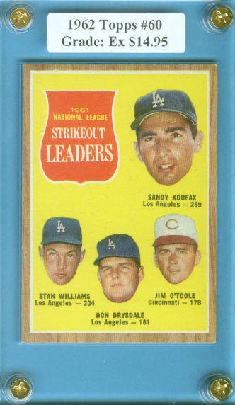 1962 Topps #60 NL Strikeout Leaders/Sandy Koufax/Stan Williams/Don Drysdale/Jim O'Toole