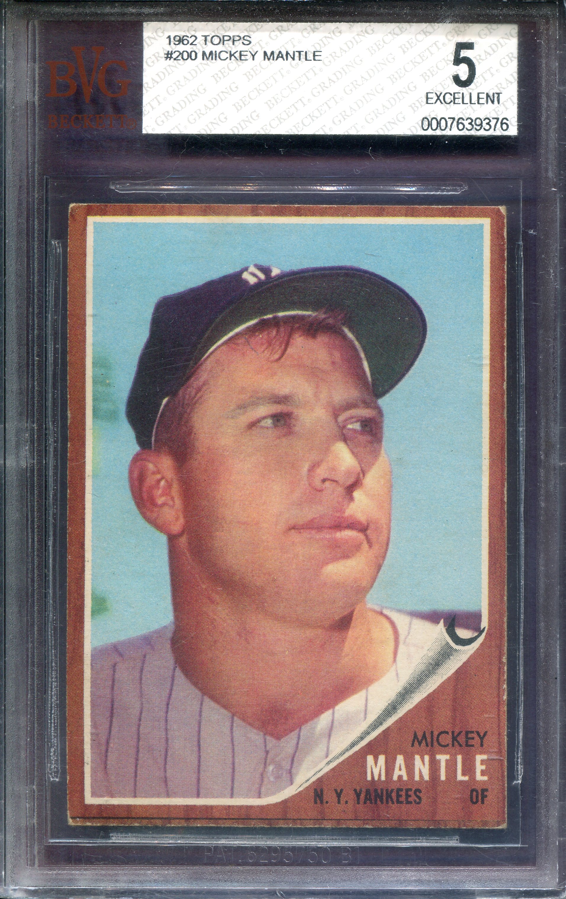 1962 Topps 200 Mickey Mantle Ex 5