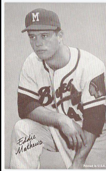 1962 Exhibit Stat Back #25 Eddie Mathews