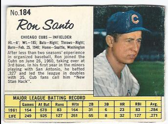 1962 Jello #184 Ron Santo