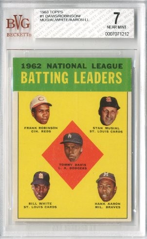 1963 Topps #1 NL Batting Leaders/Tommy Davis/Frank Robinson/Stan Musial/Hank Aaron/Bill White