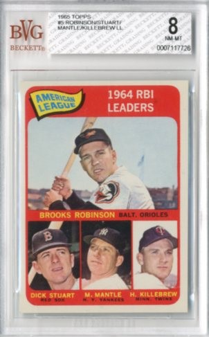 1965 Topps #5 AL RBI Leaders/Brooks Robinson/Harmon Killebrew/Mickey Mantle/Dick Stuart