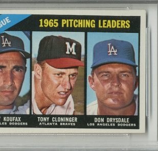 1966 Topps #223 NL Pitching Leaders/Sandy Koufax/Tony Cloninger/Don Drysdale
