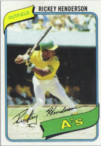 1980 Topps #482 Rickey Henderson RC/UER 7 steals at/Modesto should be Fresno front image