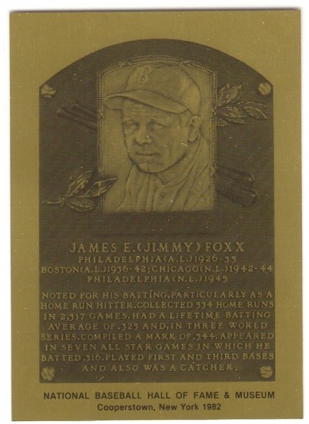 1981-89 Hall of Fame Plaque Metal #60 Jimmie Foxx
