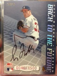1998 Donruss Elite Back to the Future Autographs #7 Nolan Ryan/Greg Maddux back image