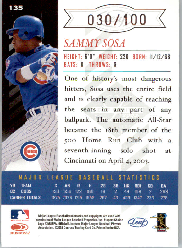 2003 Leaf Limited Silver Spotlight 135 Sammy Sosa A NM MT