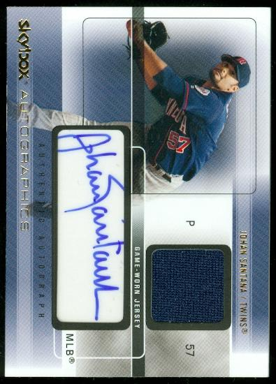 2005 SkyBox Autographics Signatures Game Jersey Gold #JS Johan Santana