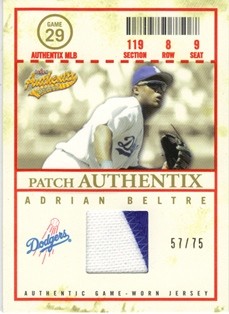 2005 Fleer Authentix Patch General Admission #AB Adrian Beltre