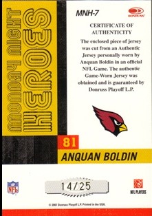 2007 Donruss Classics Monday Night Heroes Jerseys Prime #7 Anquan Boldin