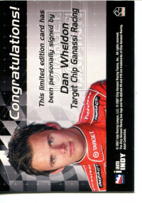 2007 Rittenhouse IRL Autographs #17 Dan Wheldon back image