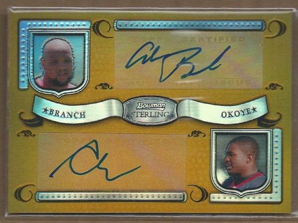 2007 Bowman Sterling Dual Autograph Gold Refractors #BO Alan Branch/400/Amobi Okoye
