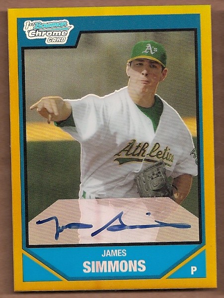 2007 Bowman Chrome Draft Draft Picks Gold Refractors #BDPP124 James Simmons AU