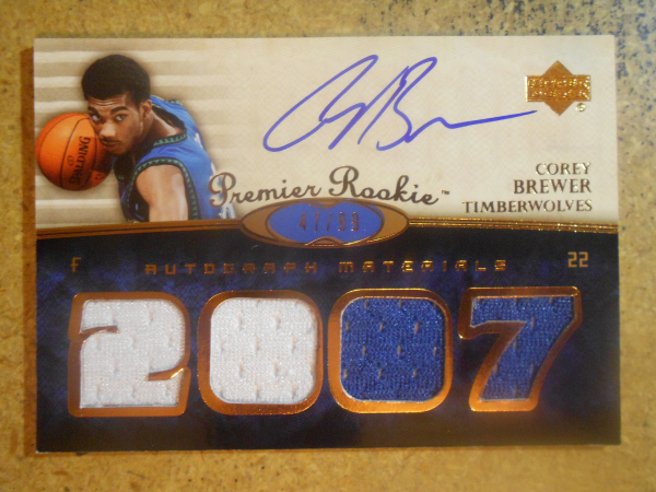 2007-08 Upper Deck Premier Rookies Autographs Jerseys Copper #105 Corey Brewer