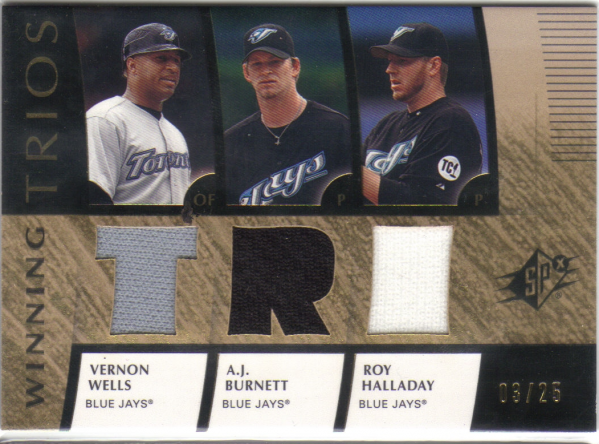 2008 SPx Winning Trios Gold 25 #WHB Vernon Wells/Roy Halladay/A.J. Burnett
