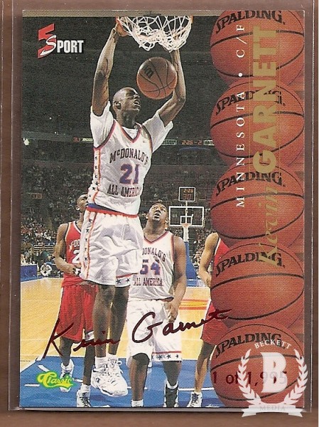 1995-96 Classic Five Sport Signings Red Signature #5 Kevin Garnett
