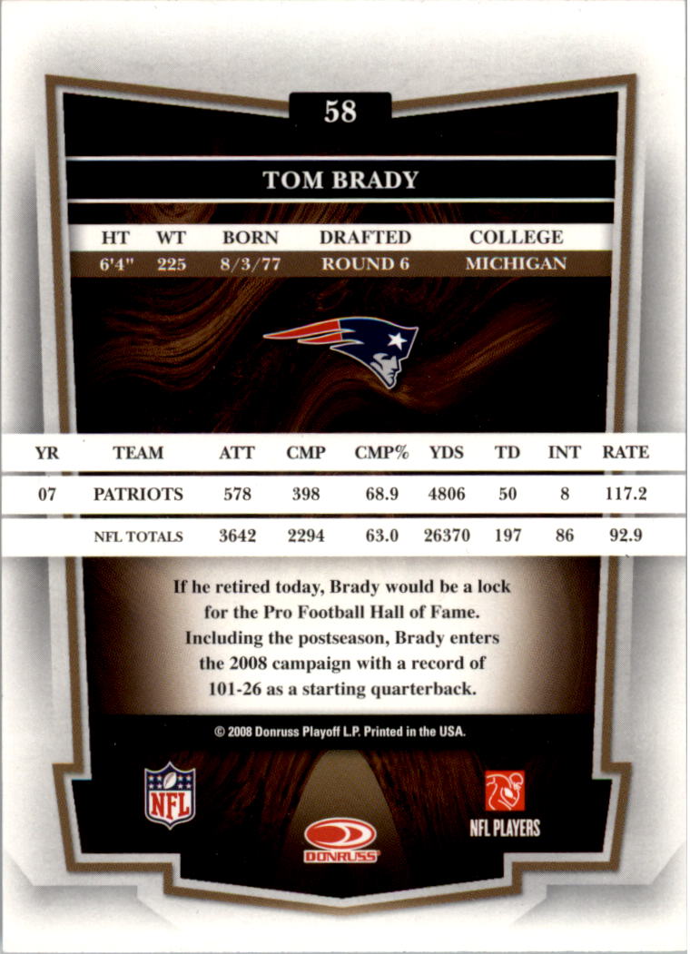 2008 Donruss Classics 58 Tom Brady NM MT