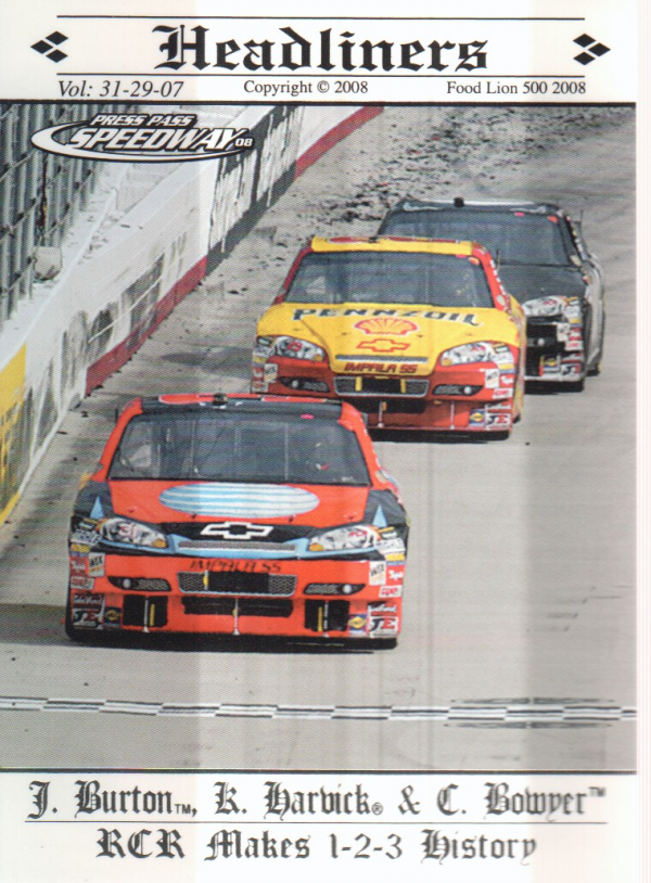 2008 Press Pass Speedway #96 Jeff Burton's Car/Kevin Harvick's Car/Clint Bowyer's Car H