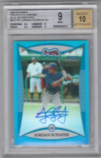 2008 Bowman Chrome Prospects Blue Refractors #BCP247 Jordan Schafer AU front image
