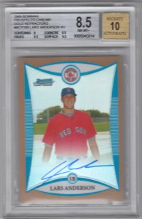 2008 Bowman Chrome Prospects Gold Refractors #BCP249 Lars Anderson AU front image