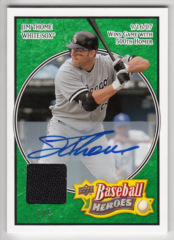 2008 Upper Deck Heroes Jersey Autograph Emerald #42 Jim Thome