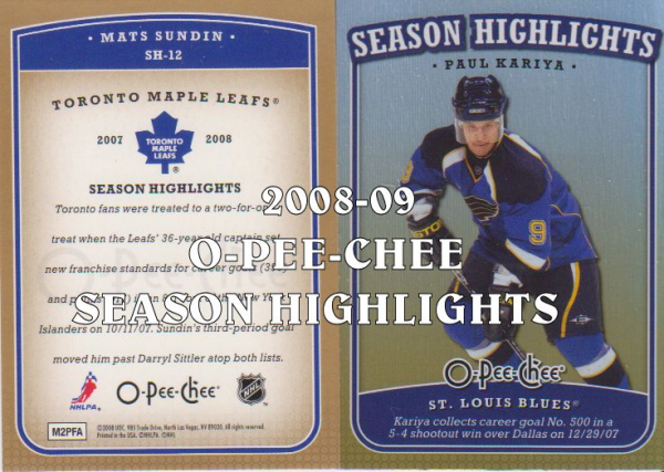 2008-09 O-Pee-Chee Season Highlights #SH17 Carey Price