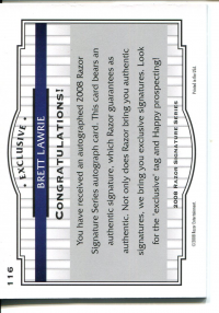 2008 Razor Signature Series Black #116 Brett Lawrie AU back image