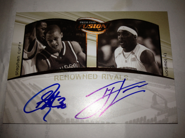 2009 Press Pass Fusion Renowned Rivals Autographs Gold #RRSCTL Stephen Curry/Ty Lawson/50