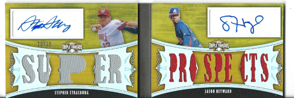 2010 Topps Triple Threads Rookie Rising Stars Autograph Relic Pairs Gold #RRARP6 Stephen Strasburg/Jason Heyward