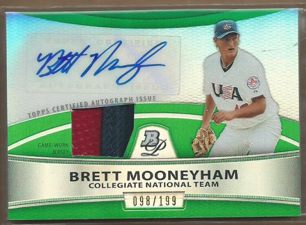 2010 Bowman Platinum Relic Autographs Green Refractors #BMO Brett Mooneyham