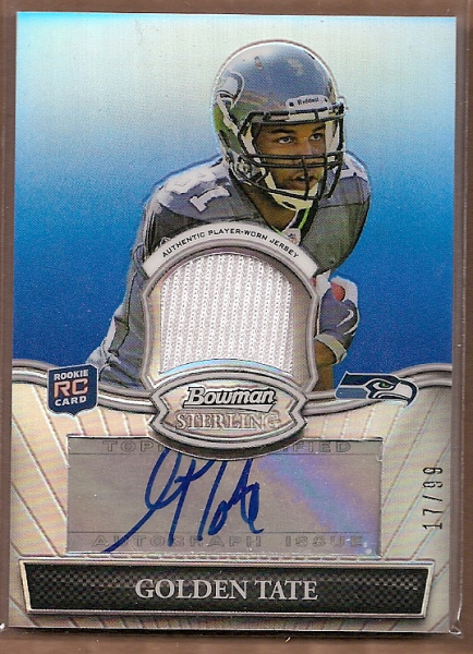 2010 Bowman Sterling Blue Refractors #BSARGT Golden Tate JSY AU