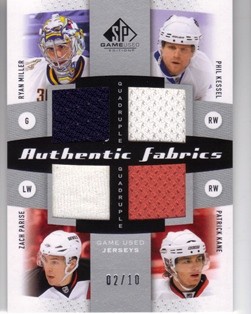 2010-11 SP Game Used Authentic Fabrics Quads #AF4USA Ryan Miller/Phil Kessel/Patrick Kane/Zach Parise