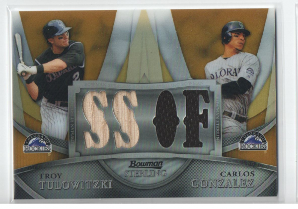 2010 Bowman Sterling Dual Relics Gold Refractors #BL18 Troy Tulowitzki/Carlos Gonzalez