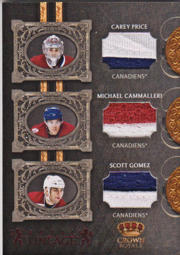 2010-11 Crown Royale Royal Lineage Materials Prime #PCG Carey Price/Michael Cammalleri/Scott Gomez