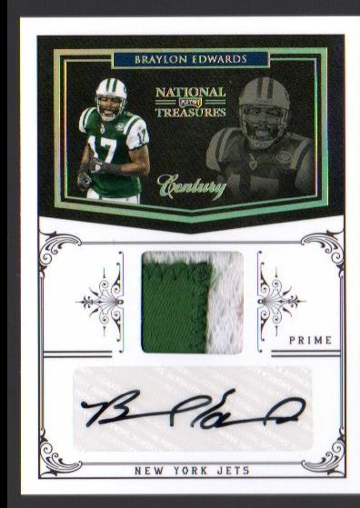 2010 Playoff National Treasures Century Material Signature Prime #101 Braylon Edwards/20
