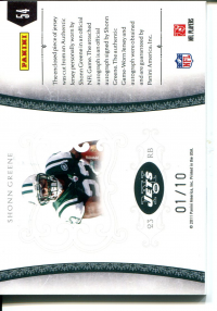 2010 Playoff National Treasures Colossal Materials Signature #54 Shonn Greene/10 back image