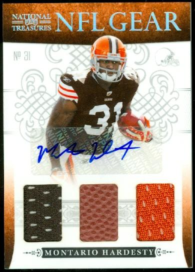 2010 Playoff National Treasures NFL Gear Triple Signatures #16 Montario Hardesty