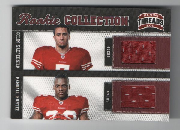 2011 Panini Threads Rookie Collection Materials Combo #9 Colin Kaepernick/Kendall Hunter